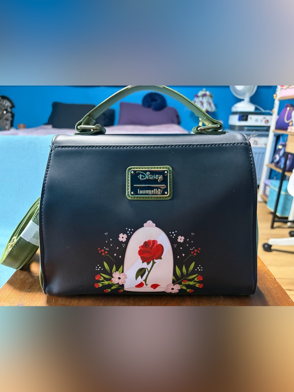 Loungefly Beauty and the Beast, green, rose and castle purse - Picture 2 of 5